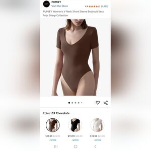 PUMIEY Women's V Neck Short Sleeve Bodysuit Sexy Tops Sharp Collection